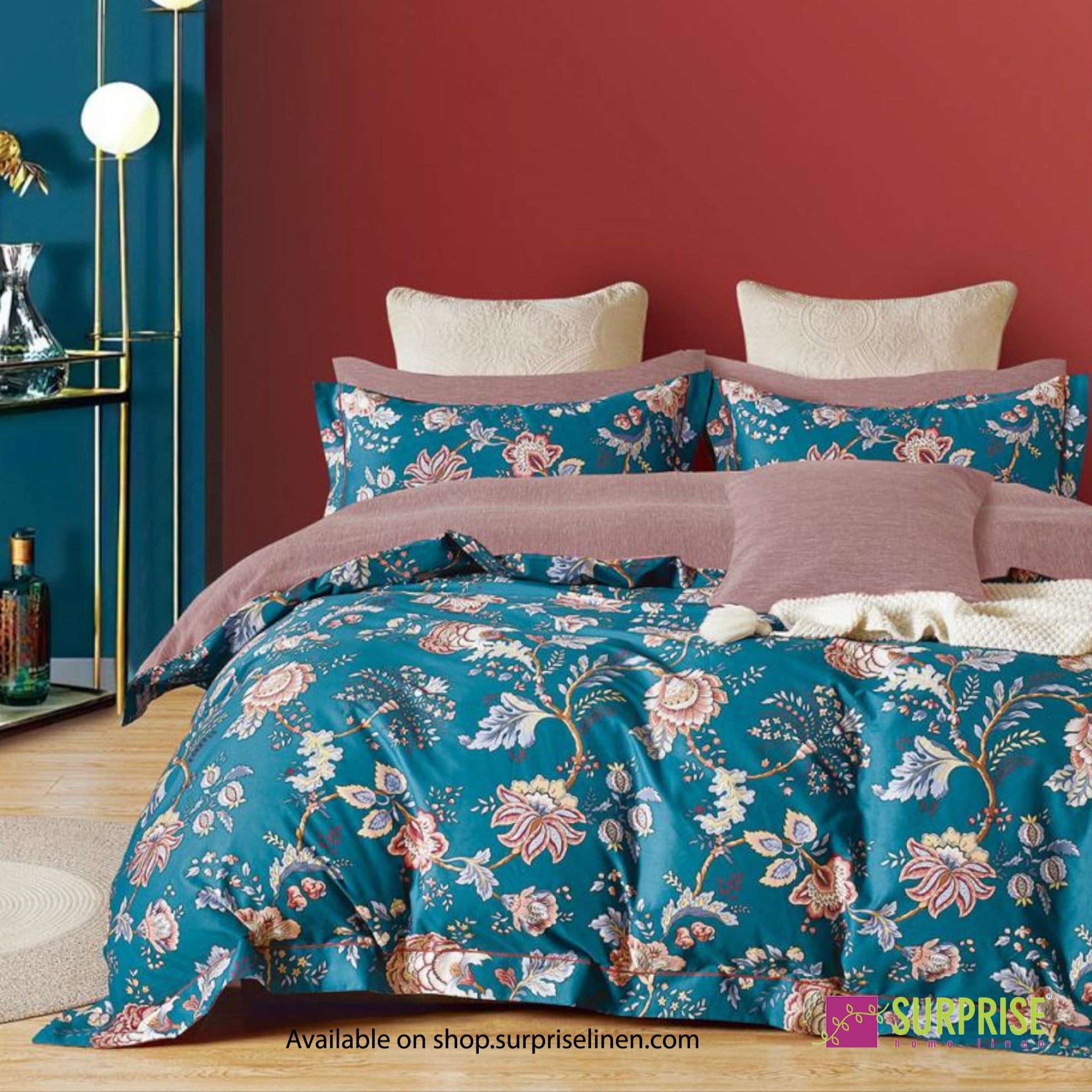 Luxury Essentials By Surprise Home Exclusive Hues Collection 3 Pcs Super King Size Bedsheet Set in 300 TC Premium Cotton (Emerald Bloom)