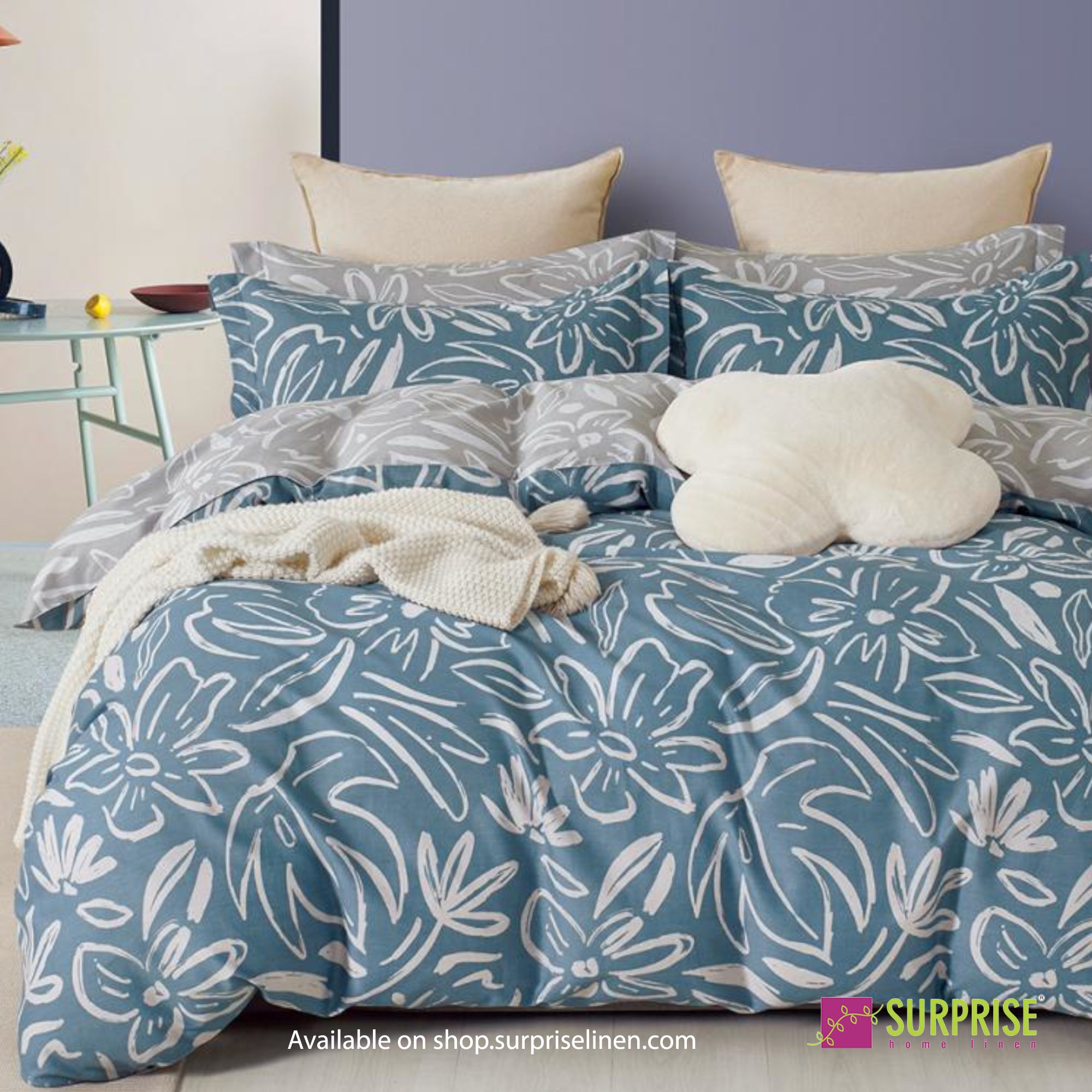 Luxury Essentials By Surprise Home Exclusive Hues Collection 3 Pcs Super King Size Bedsheet Set in 300 TC Premium Cotton (Blue)