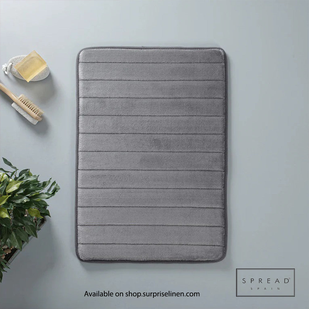 Spread Spain - Plush Stripe Collection Anti Skid Memory Foam Bathmat Waves (Grey)
