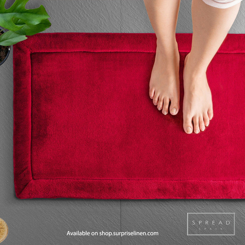 Spread Spain - Plush Square Collection Anti Skid Memory Foam Bathmat Waves (Maroon)