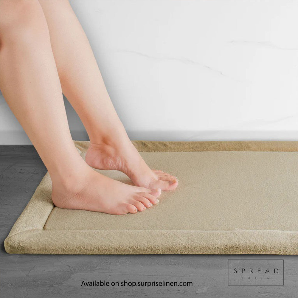Spread Spain - Plush Square Collection Anti Skid Memory Foam Bathmat Waves (Light Beige)