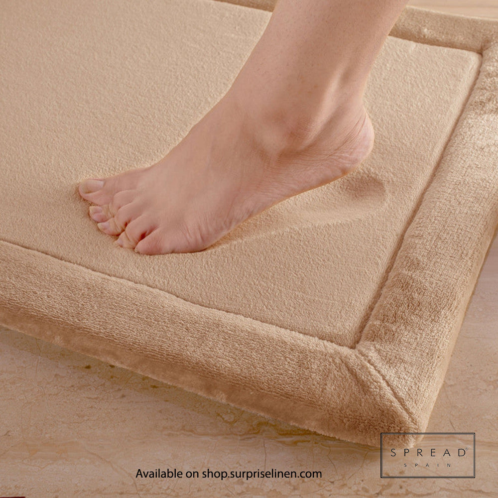 Spread Spain - Plush Square Collection Anti Skid Memory Foam Bathmat Waves (Dark Beige)