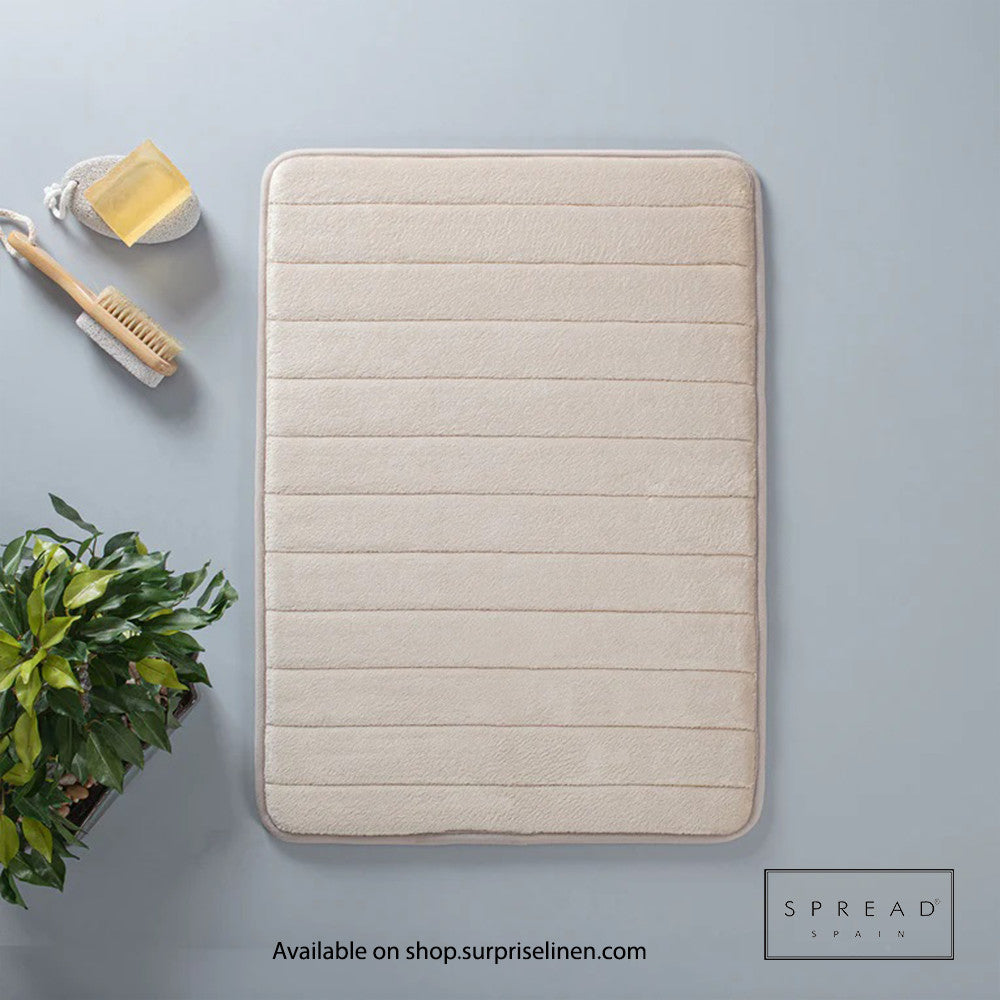 Spread Spain - Plush Stripe Collection Anti Skid Memory Foam Bathmat Waves (Light Beige)