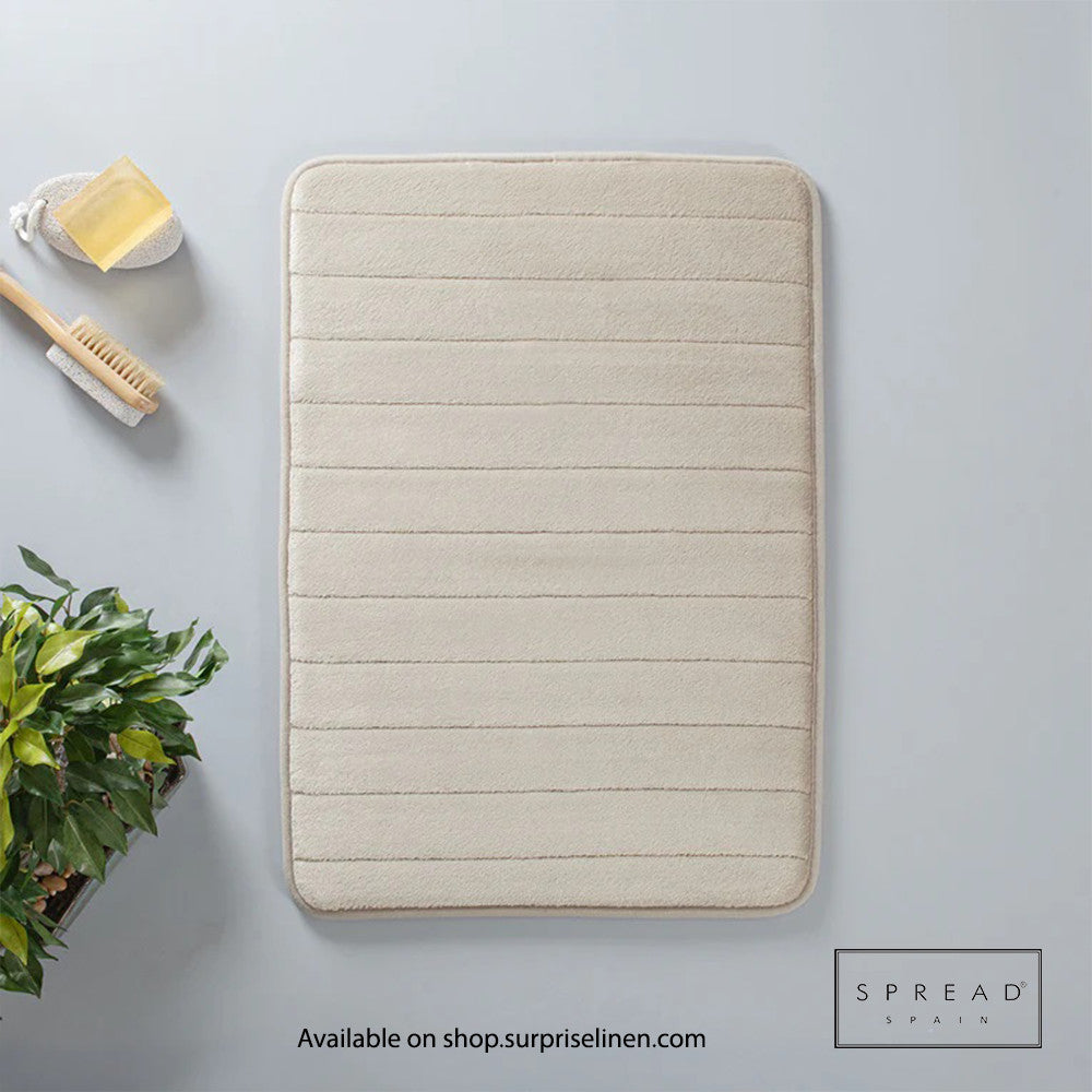Spread Spain - Plush Stripe Collection Anti Skid Memory Foam Bathmat Waves (Dark Beige)