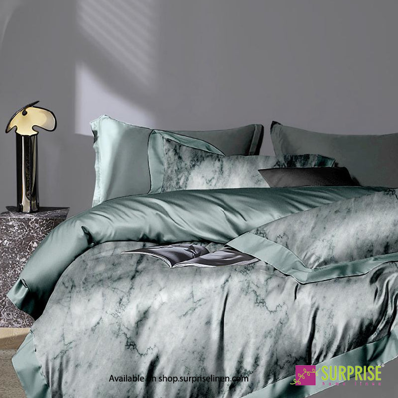 Surprise Home - Celina Collection Jade Marble Digital 100% Cotton 3 Pcs Bedsheet Set (Dusty Teal)