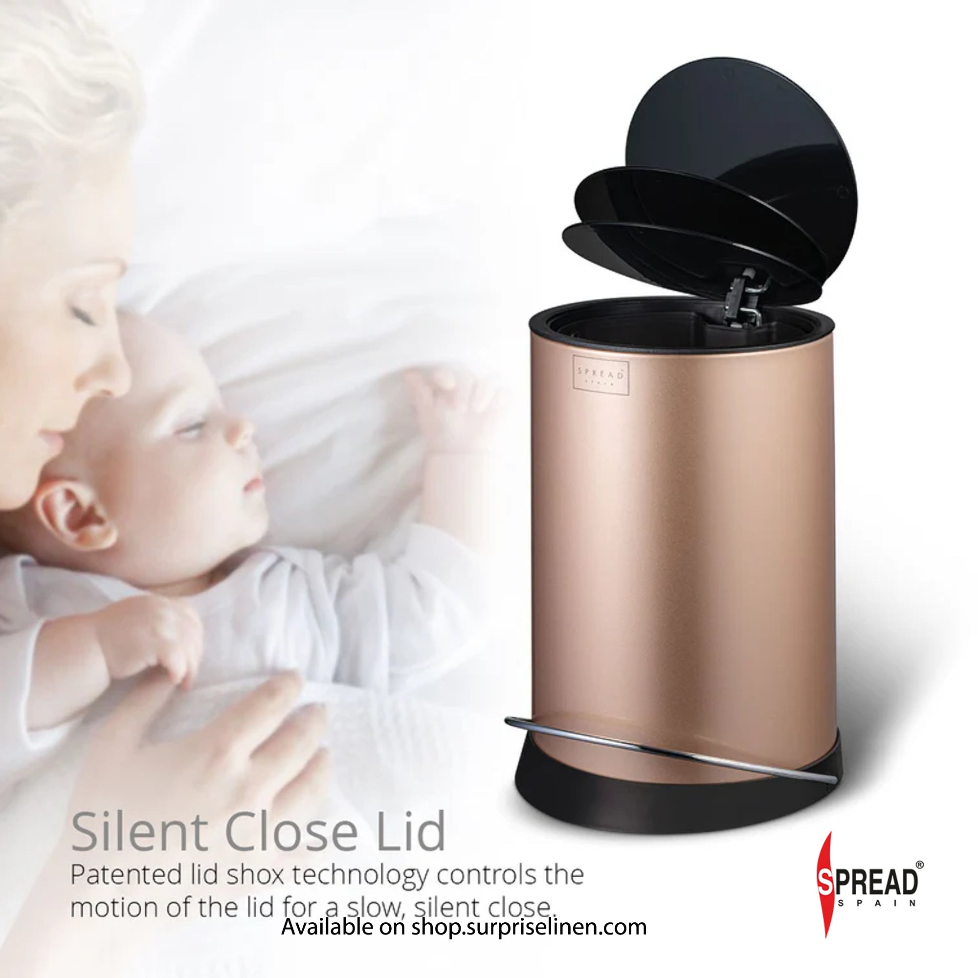 Spread Spain - Metallica Collection 6 Litre Silent Close Dustbin (Champagne)