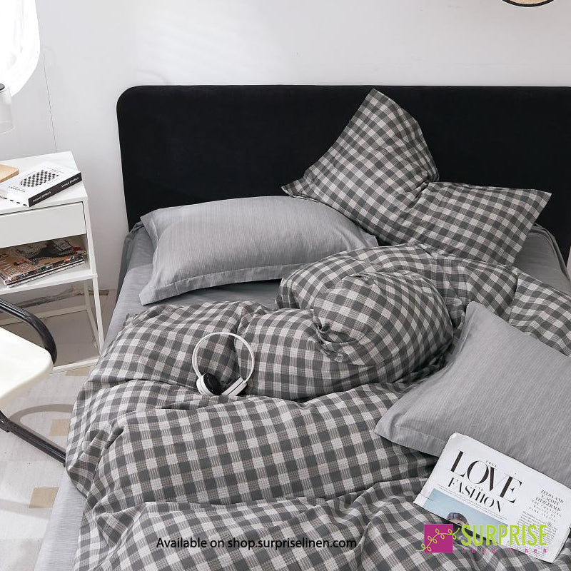 Surprise Home - Crisscross Collection Charcoal Gingham 100% Cotton 3 Pcs Bedsheet Set (Charcoal Grey)