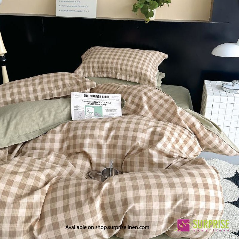 Surprise Home - Crisscross Collection Sand Gingham 100% Cotton 3 Pcs Bedsheet Set (Sand Beige)