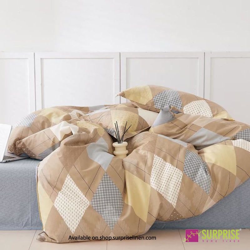 Surprise Home - Crisscross Collection Golden Diamonds 100% Cotton 3 Pcs Bedsheet Set (Golden Beige)