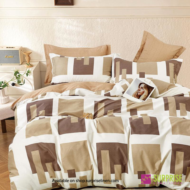 Surprise Home - Crisscross Collection Bronze Blocks 100% Cotton 3 Pcs Bedsheet Set (Warm Brown)