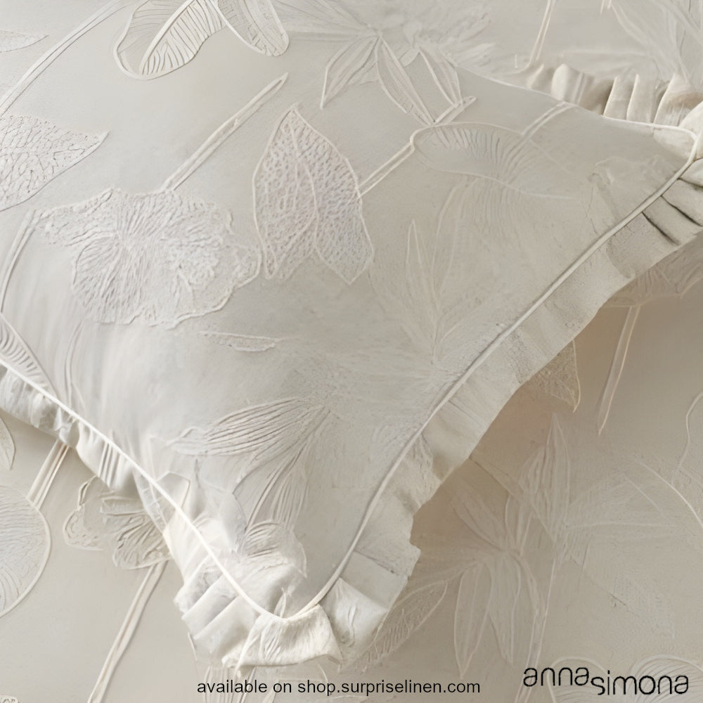 Anna Simona - Foliage 4 Pcs Cotton Satin Duvet Cover Set (Natural)