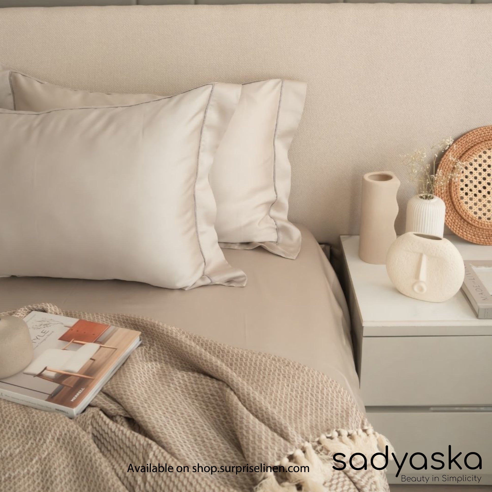 Sadyaska - Tencel Lace Bedding Collection 400 TC Tencel 3 Pcs Bedding Set (Eggshell Grey)