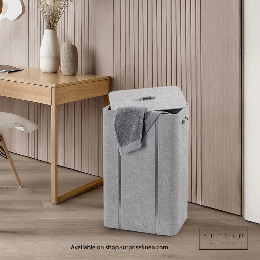 Spread Spain - French Boucle Metal Handcrafted Storage Collection Laundry Hamper (Silver)