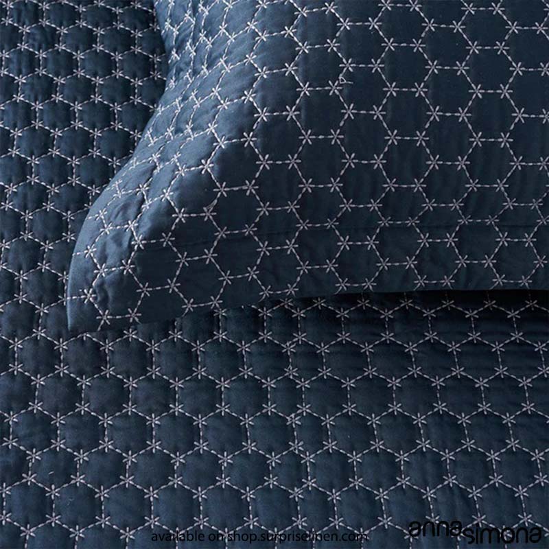 Anna Simona - Saga Viscose Linen 3 Pcs Bed Cover Set (Navy Blue)