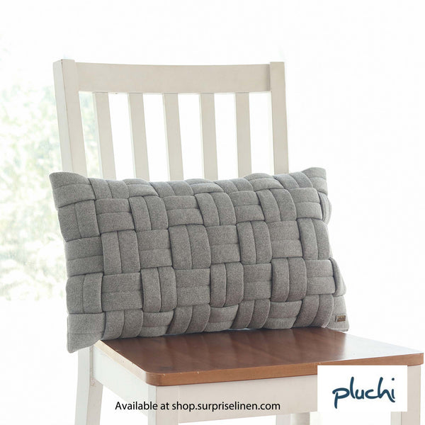 Pluchi - Basket Knit 100% Premium Cotton Knitted Decorative Cushion Cover (Light Grey)