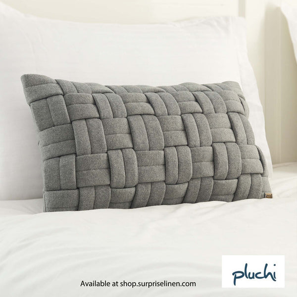 Pluchi - Basket Knit 100% Premium Cotton Knitted Decorative Cushion Cover (Light Grey)