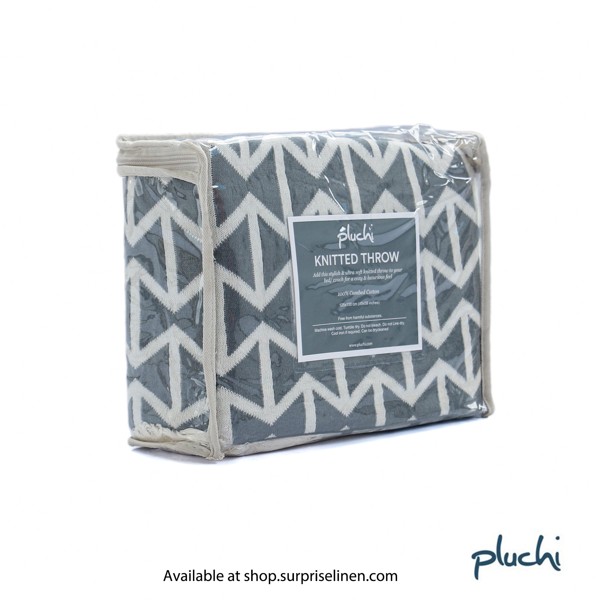 Pluchi - Beatrice 100% Cotton Knitted All Season AC Throw Blanket (Dark Grey)
