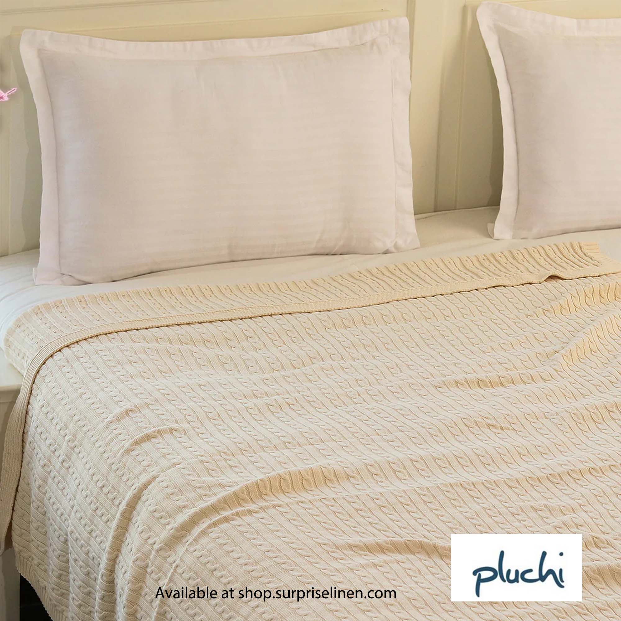 Pluchi - Cable Knit Cotton Knitted AC blanket / Dohar for Round the Year Use (Natural)