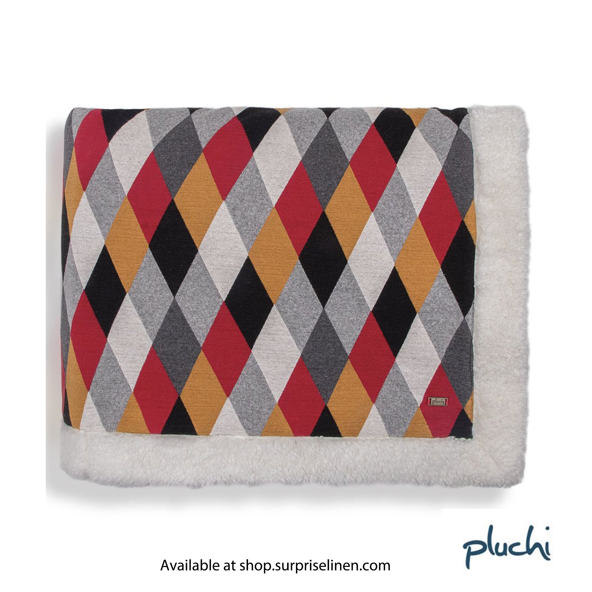Pluchi - Rainbow Cotton Knitted With Sherpa Back Blanket (Red & Dark Grey)