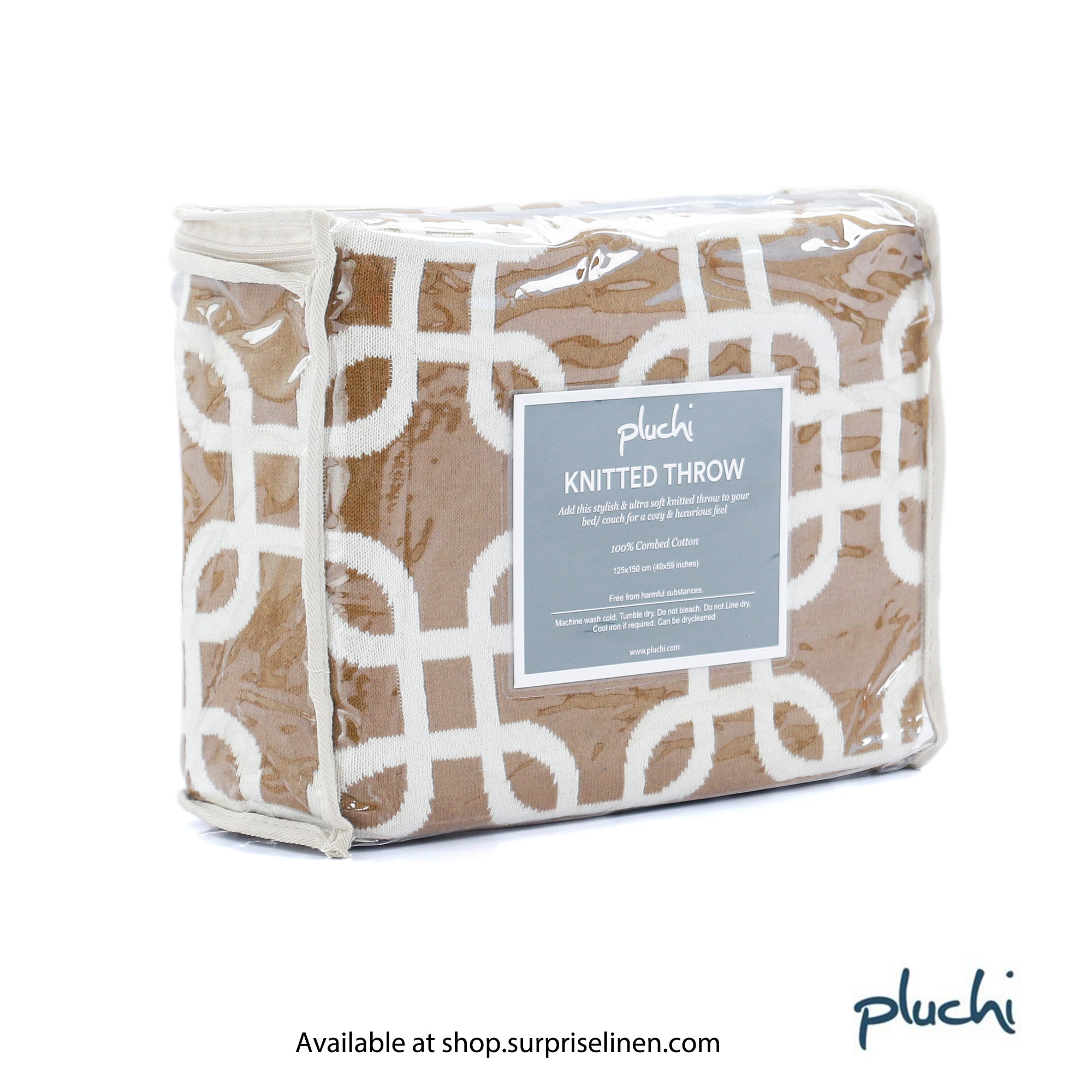Pluchi - Stroke100% Cotton Knitted All Season AC Throw Blanket (Bronze & Natural)