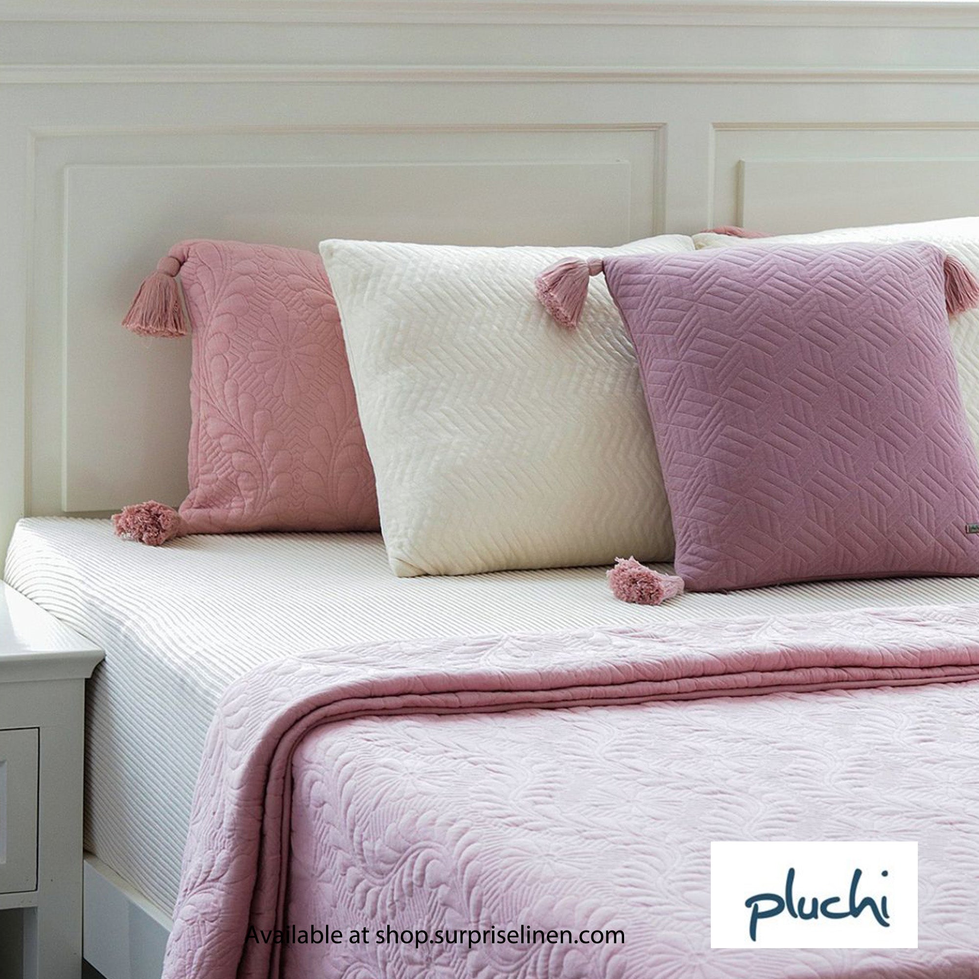 Pluchi - Floral Pink 100% Cotton Knitted King Size 3 Pcs Bed Cover Set