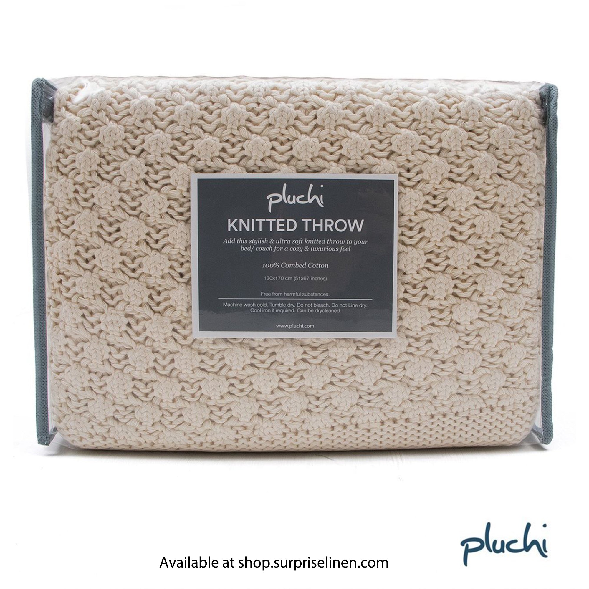 Pluchi - Popcorn Chunky Cotton Knitted Throw /Blanket for Round the Year Use (Cream)