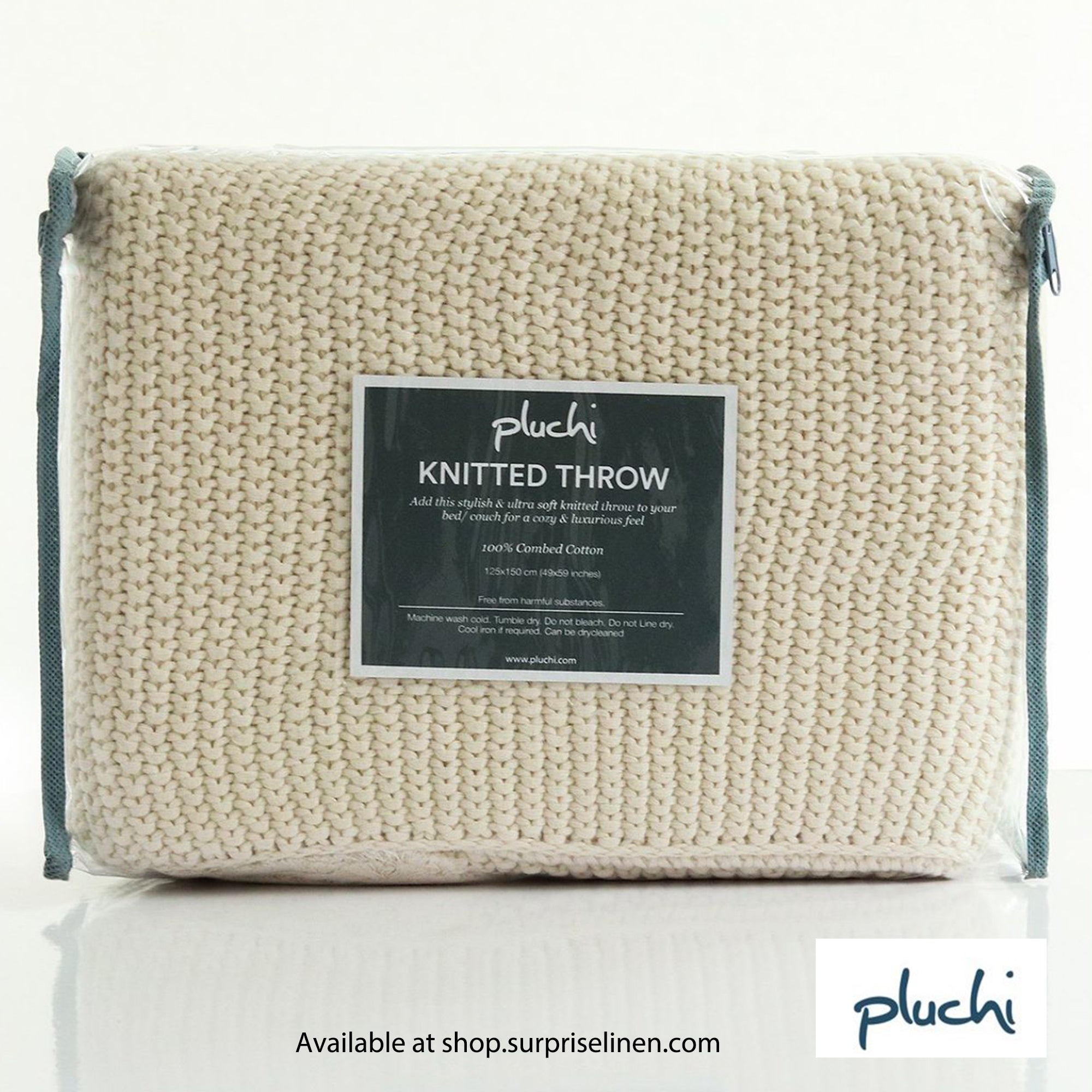 Pluchi - Seed Stitch Chunky Knit Cotton Knitted Throw / Blanket for Round the Year Use (Cream)