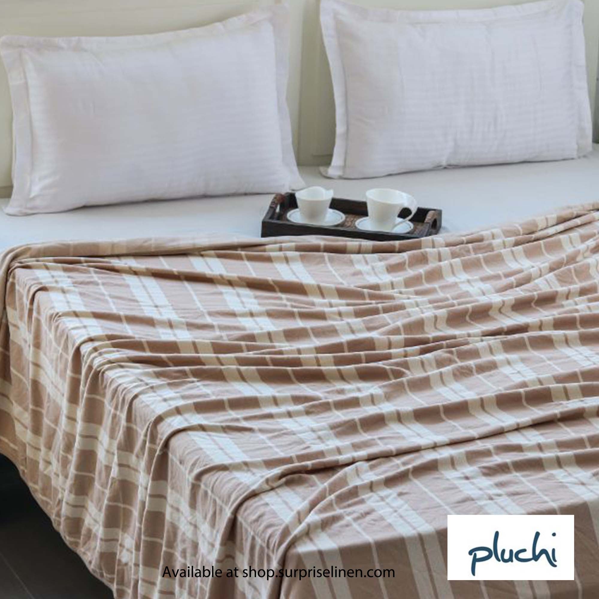 Pluchi - Wide Stripe Double Cotton Knitted Ac Blanket for Round the Year Use (Cream)