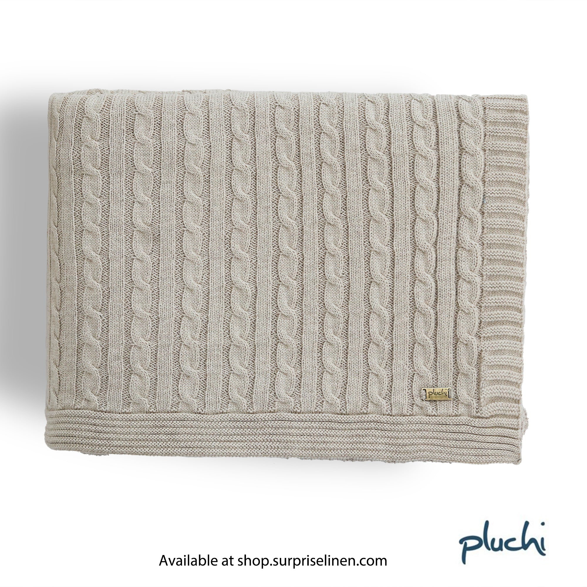 Pluchi - Cable Knit 100% Cotton Knitted AC Blanket For Round The Year Use (Beige)