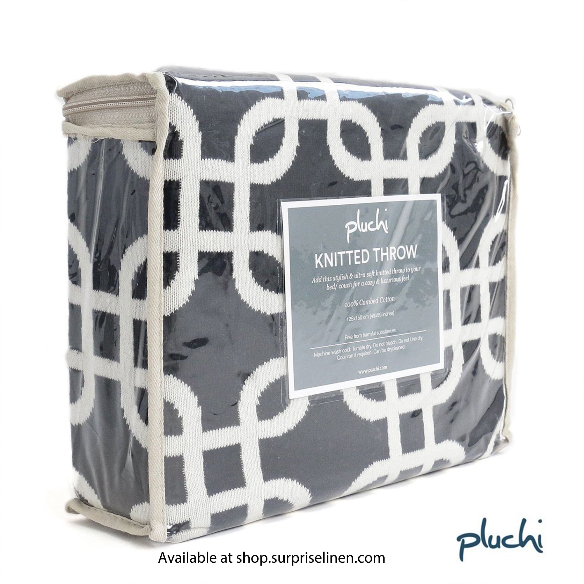 Pluchi - Stroke Cotton Knitted Throw /Blanket For Round The Year Use (Black)