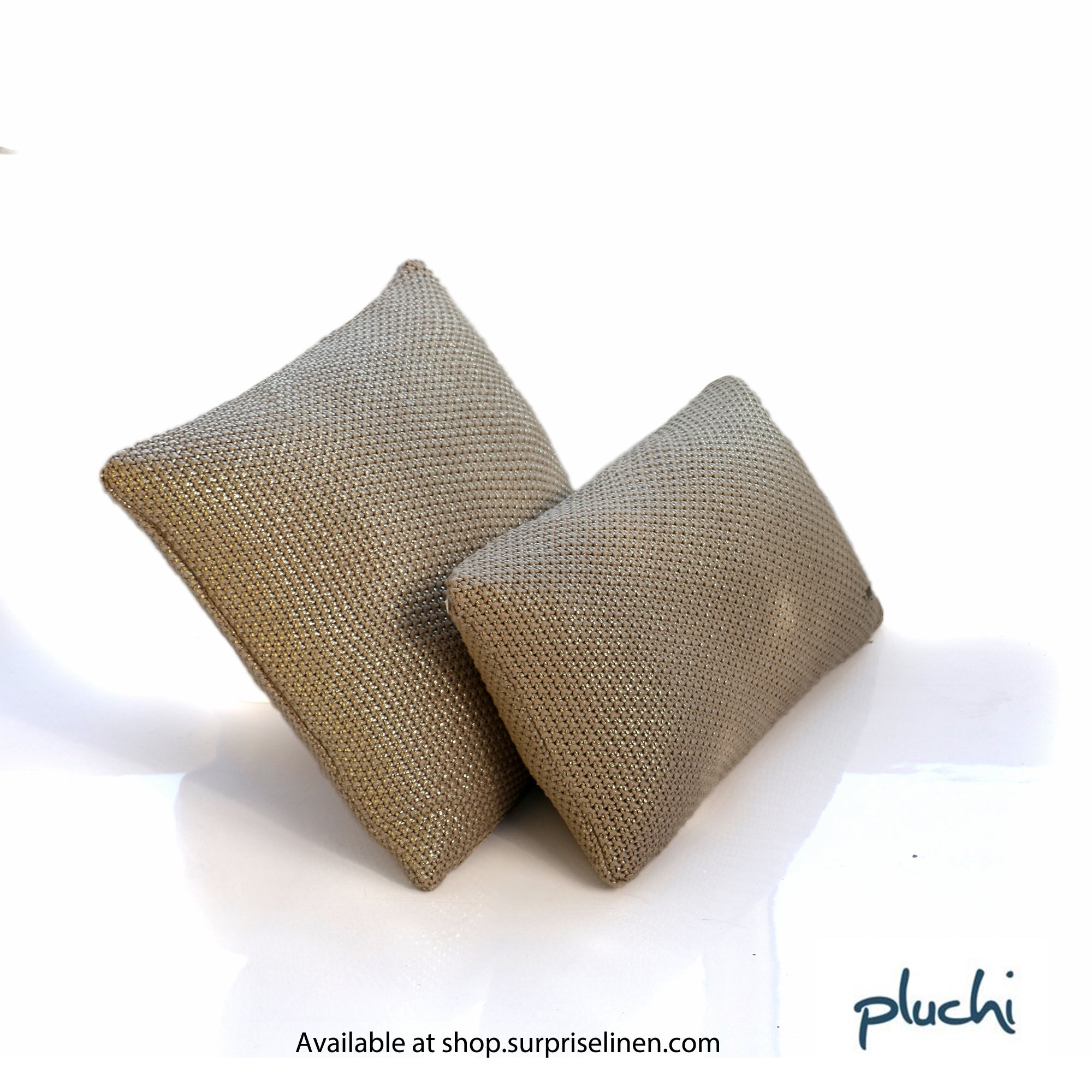 Pluchi - Moss Knit Foil Print Knitted Cotton Cushion Cover (Stone)