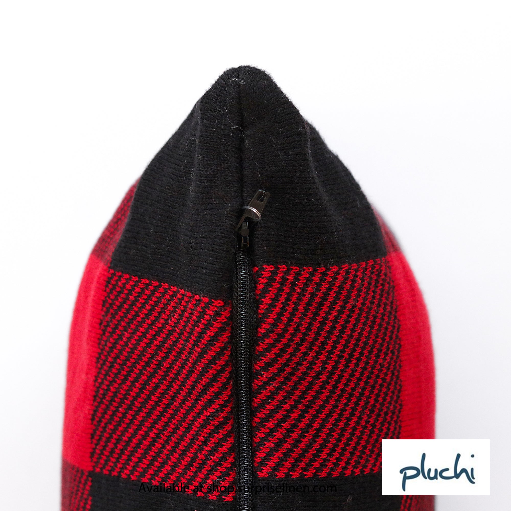 Pluchi - It's Checkered Way Cotton Knitted Decorative Cushion Cover (Black & Red)