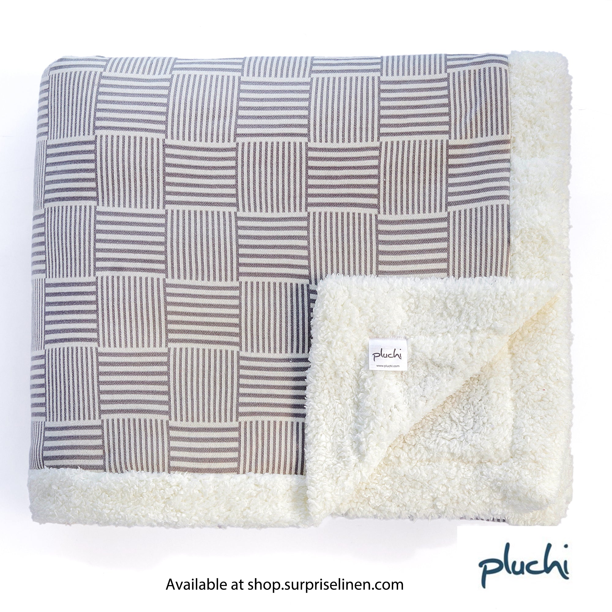 Pluchi - Casa Luxor Cotton Knitted Double Bed Sherpa Comforter (Light Grey)