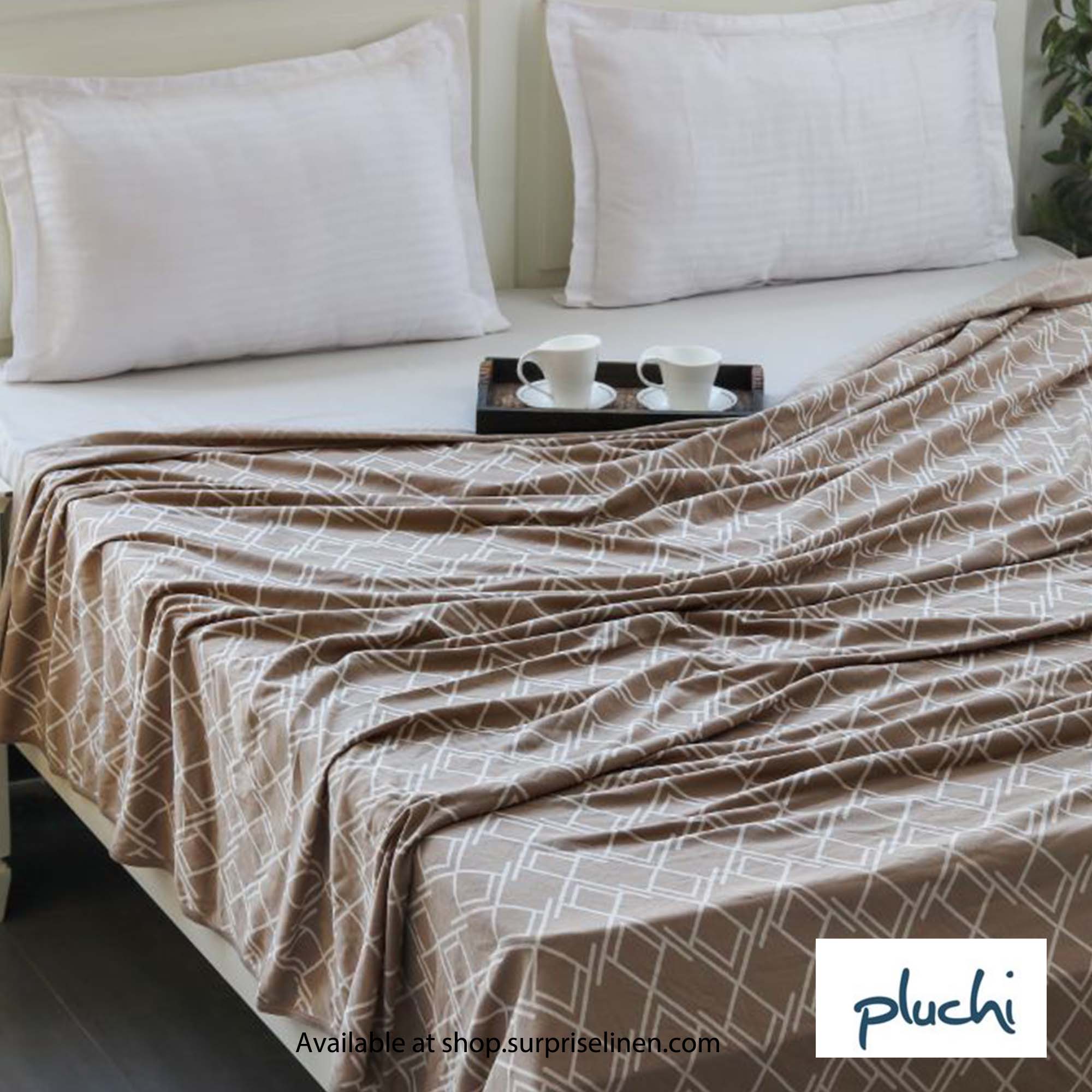 Pluchi - Gianna Double Cotton Knitted Ac Blanket for Round the Year Use (Beige)