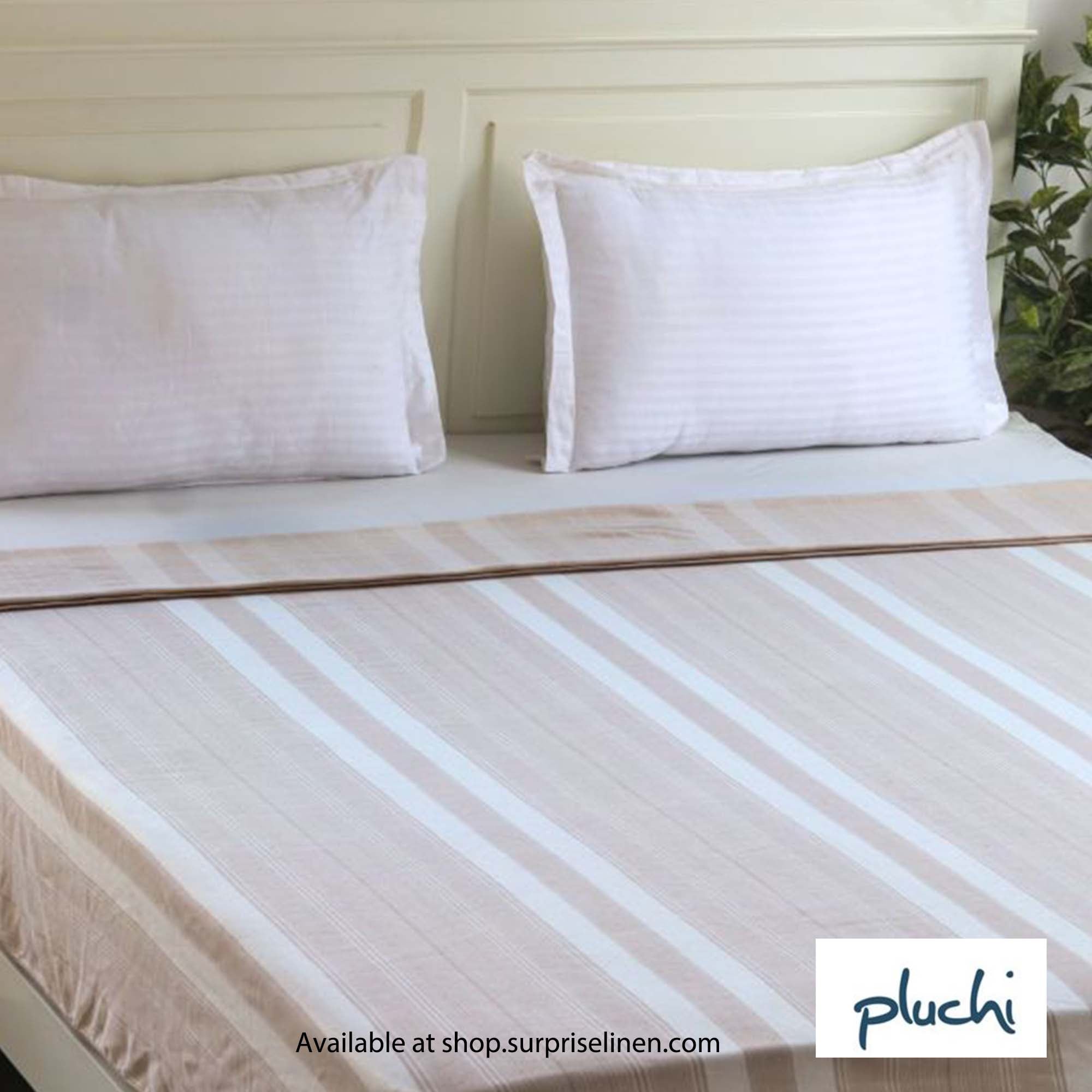 Pluchi - Stripe Double Cotton Knitted Ac Blanket for Round the Year Use (Beige)