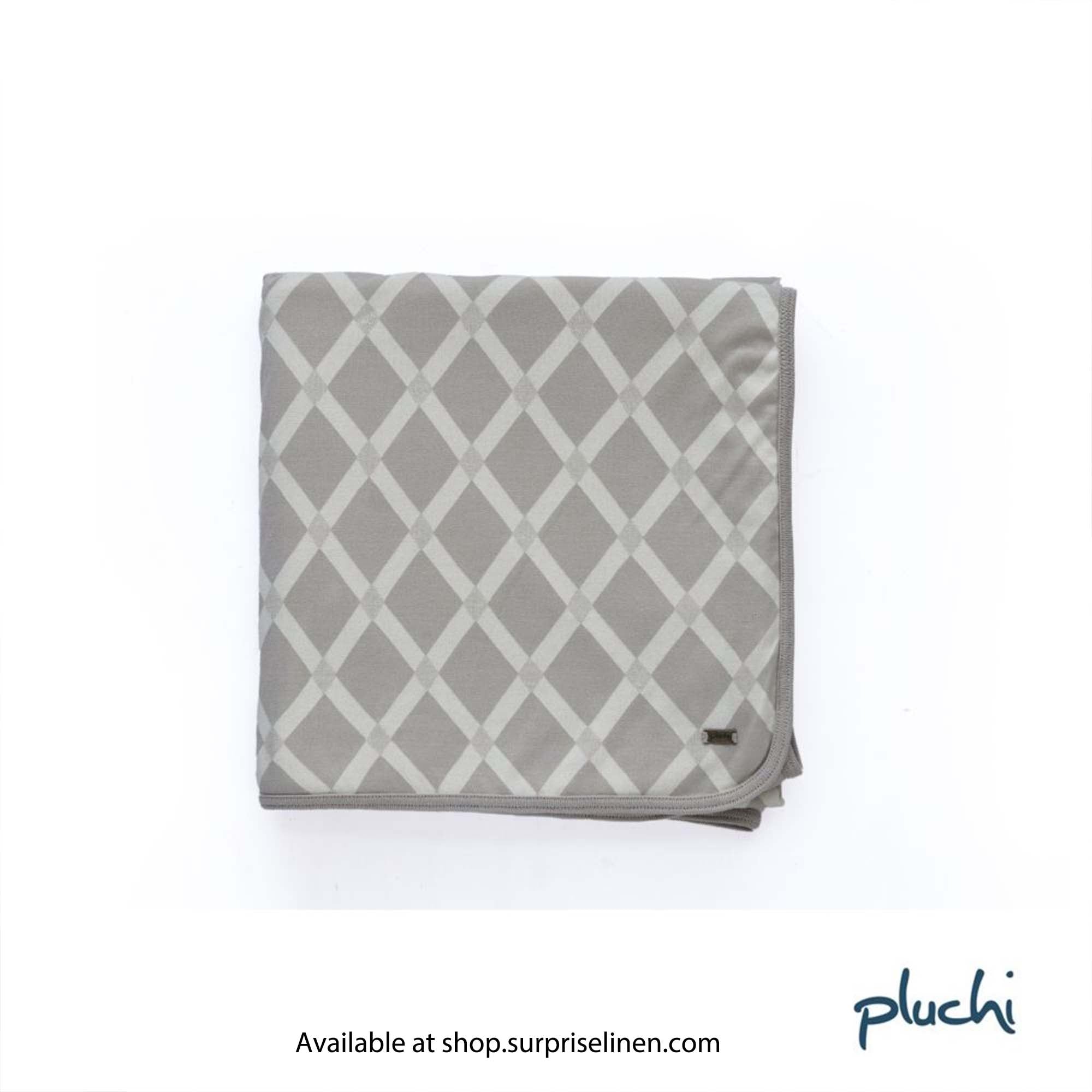 Pluchi - Rhombus Double Cotton Knitted Ac Blanket for Round the Year Use (Light Grey)