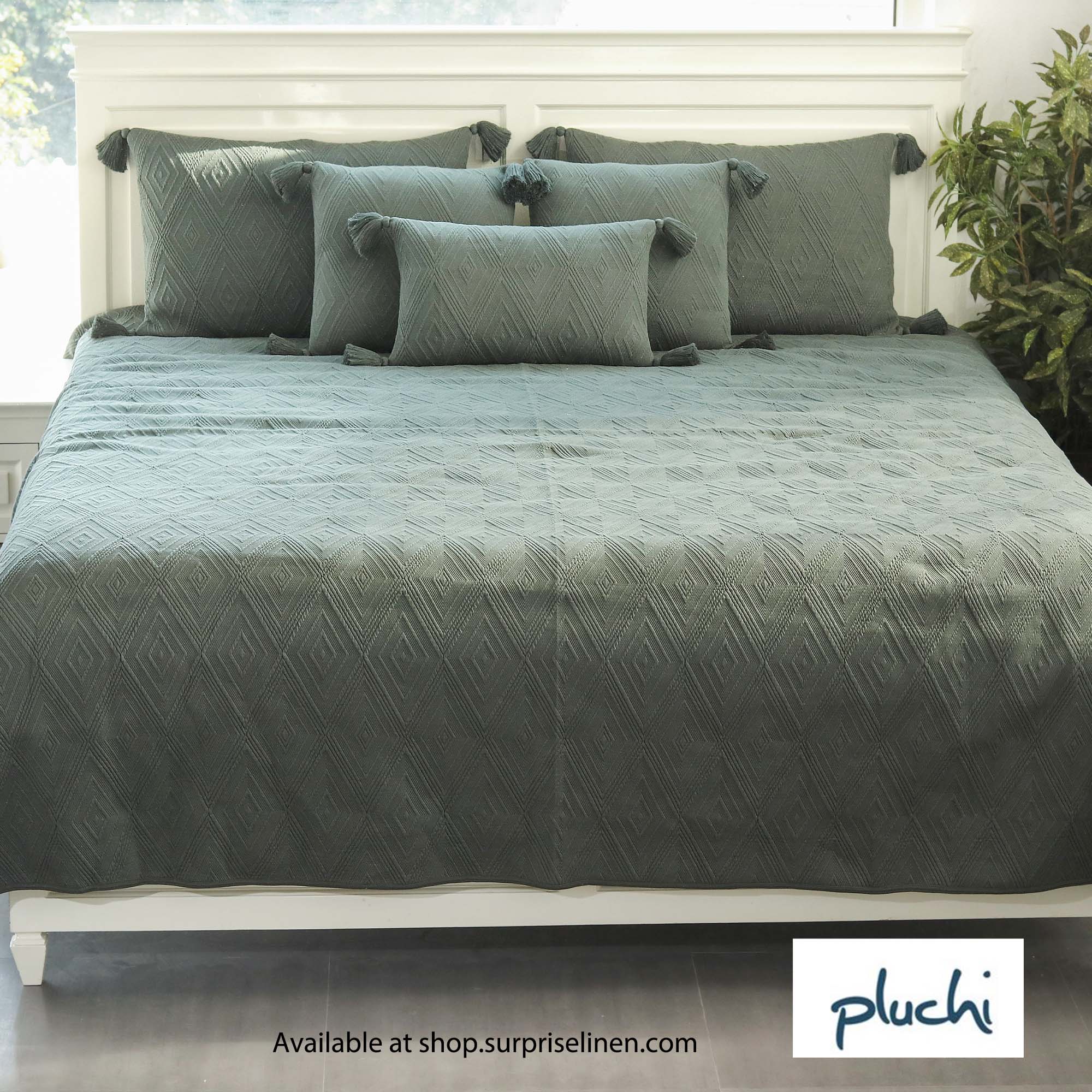 Pluchi - Aysel 100% Cotton Knitted King Size 6 Pcs Bed Cover Set (Honey Dew)