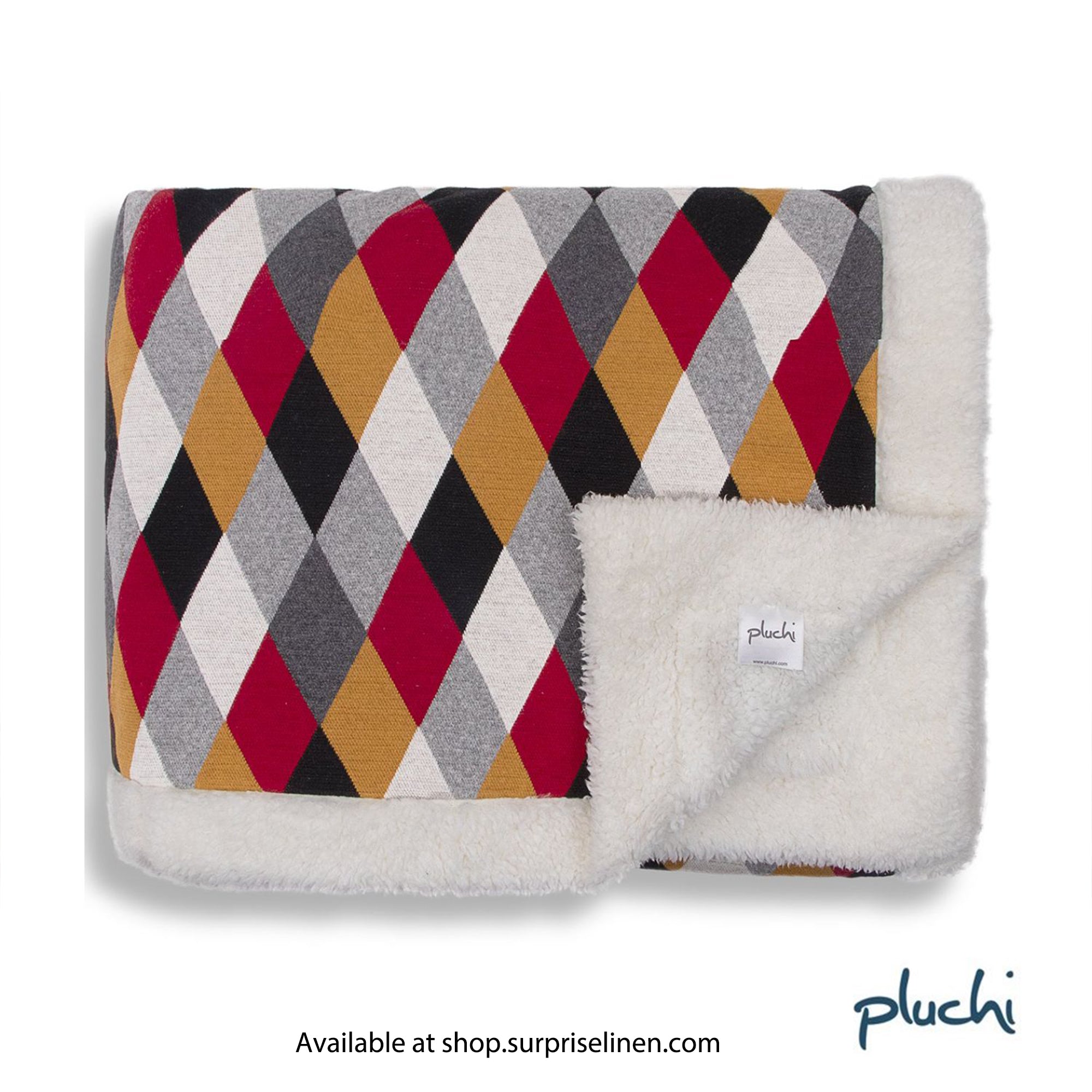 Pluchi - Rainbow Cotton Knitted With Sherpa Back Blanket (Red & Dark Grey)