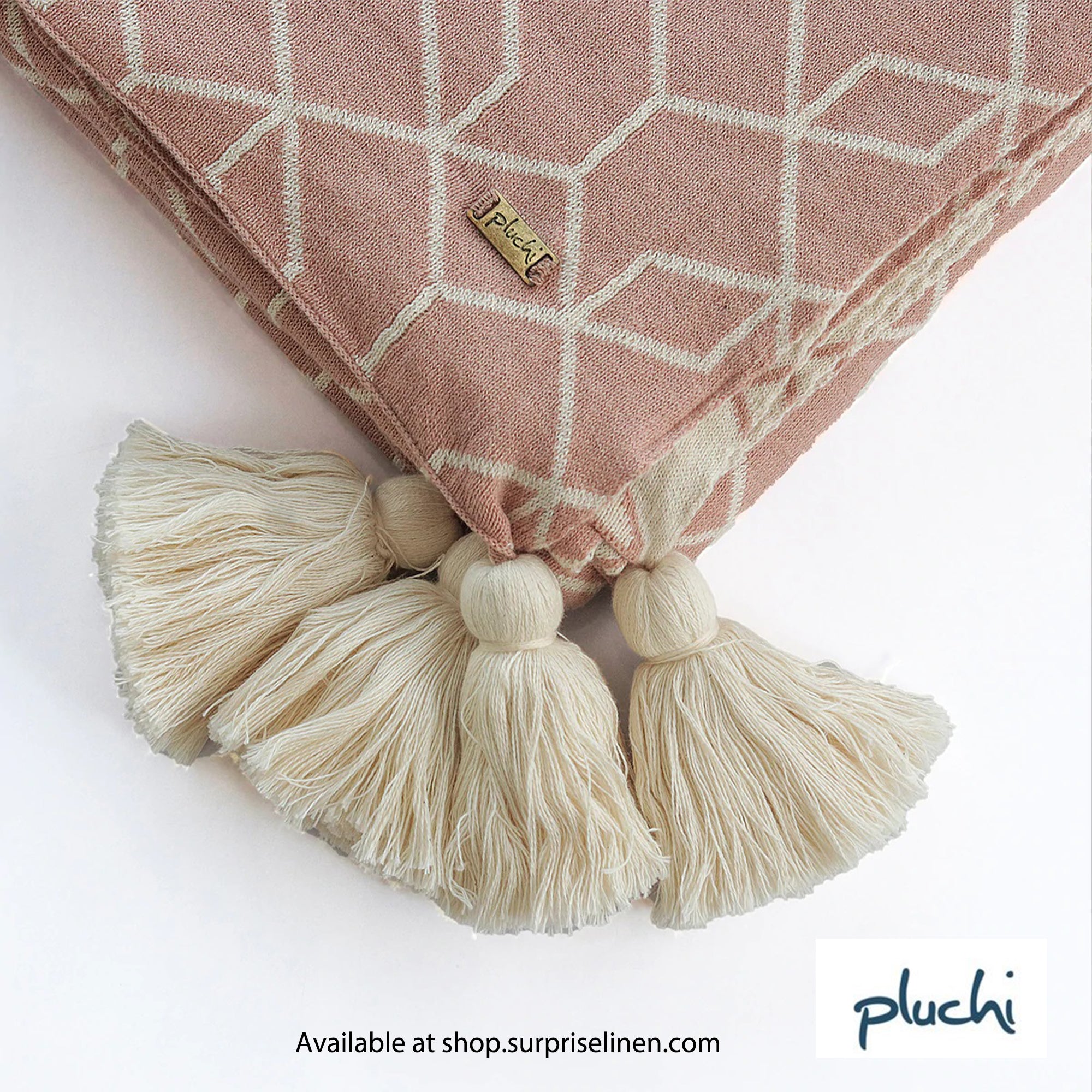 Pluchi - Trellis Pure Cotton Knitted All Season Ac Throw Blanket ( Blush Pink & Natural )