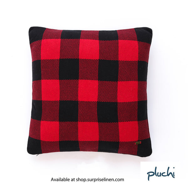 Pluchi - It's Checkered Way Cotton Knitted Decorative Cushion Cover (Black & Red)