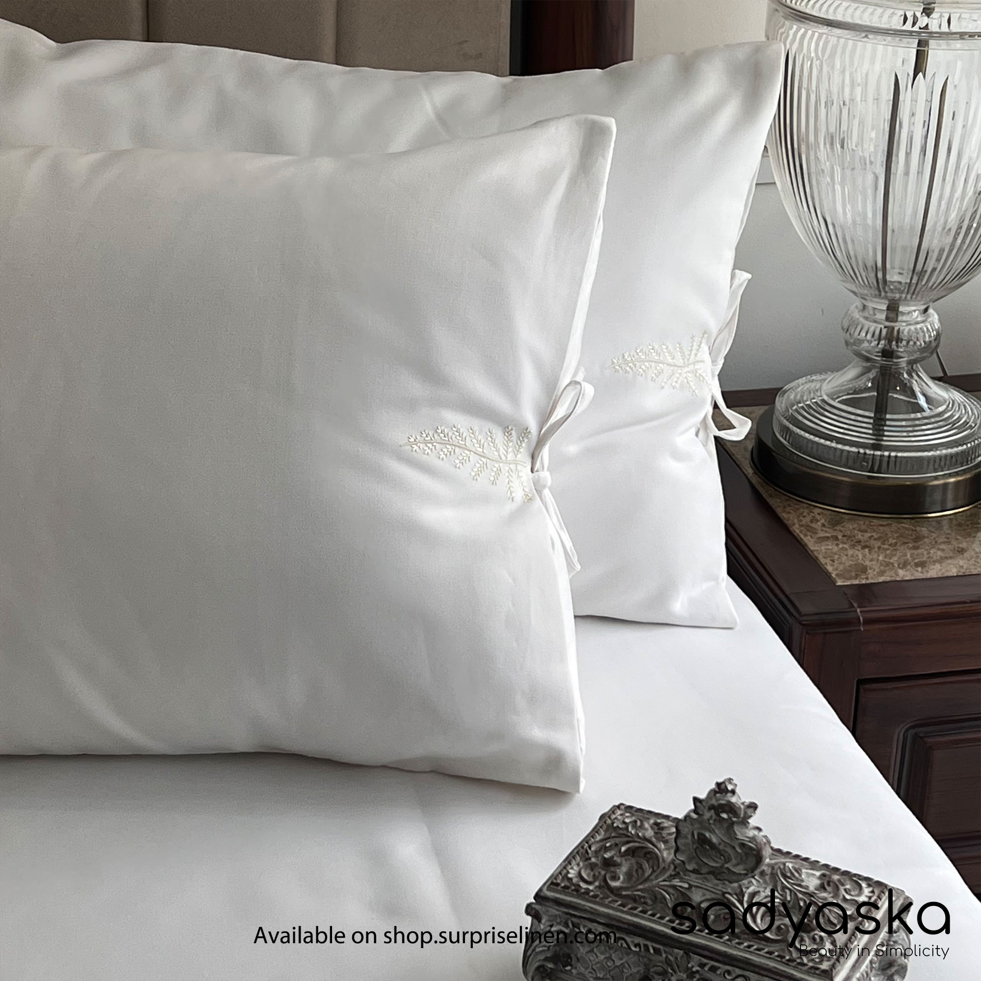 Sadyaska - 1000 TC Italian Cotton Collection Fern Bedsheet Set (Snow White)