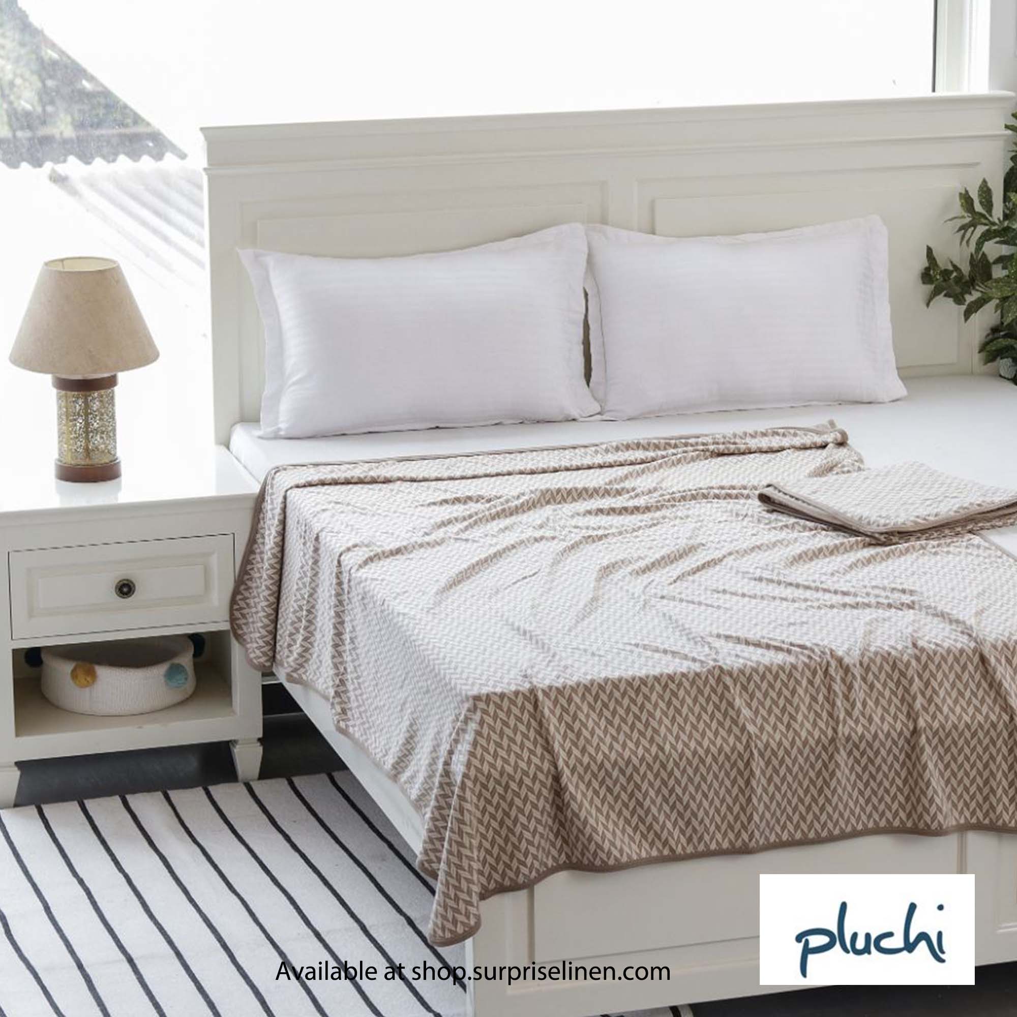 Pluchi - Eleanor Single Cotton Knitted Ac Blanket for Round the Year Use Set of 2 Pcs (Beige Cream)