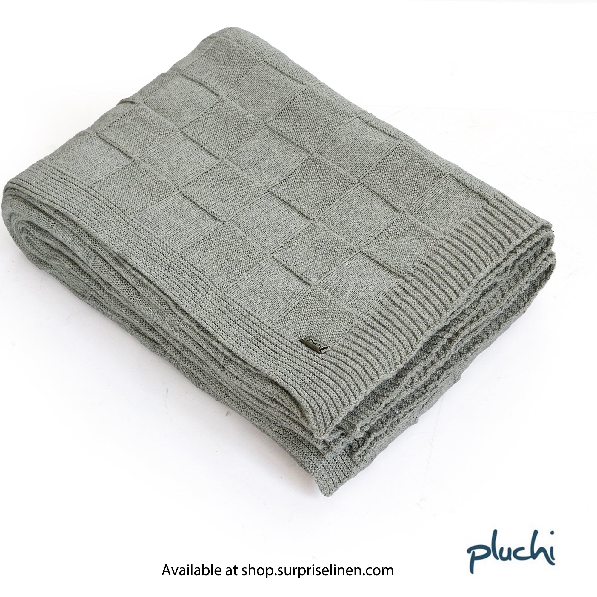 Pluchi - Square Checks 100% Cotton Knitted AC Blanket For Round The Year Use (Vanilla Grey)