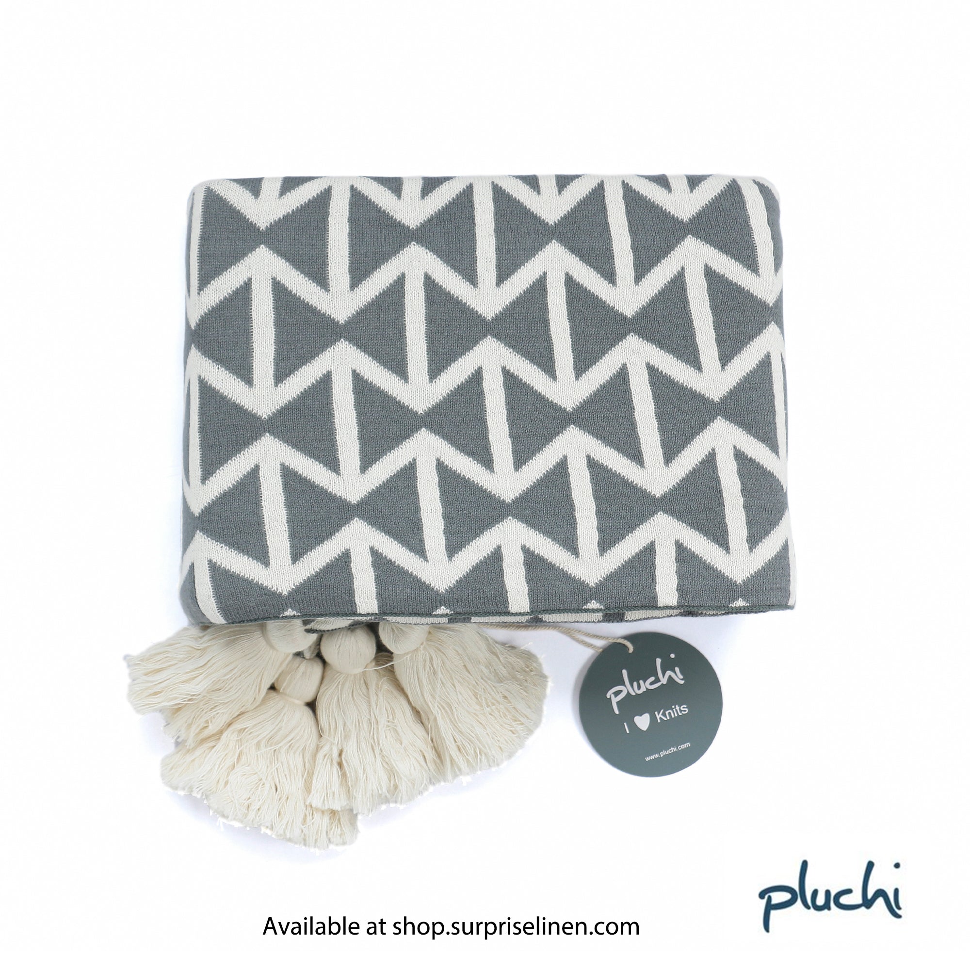 Pluchi - Beatrice 100% Cotton Knitted All Season AC Throw Blanket (Dark Grey)