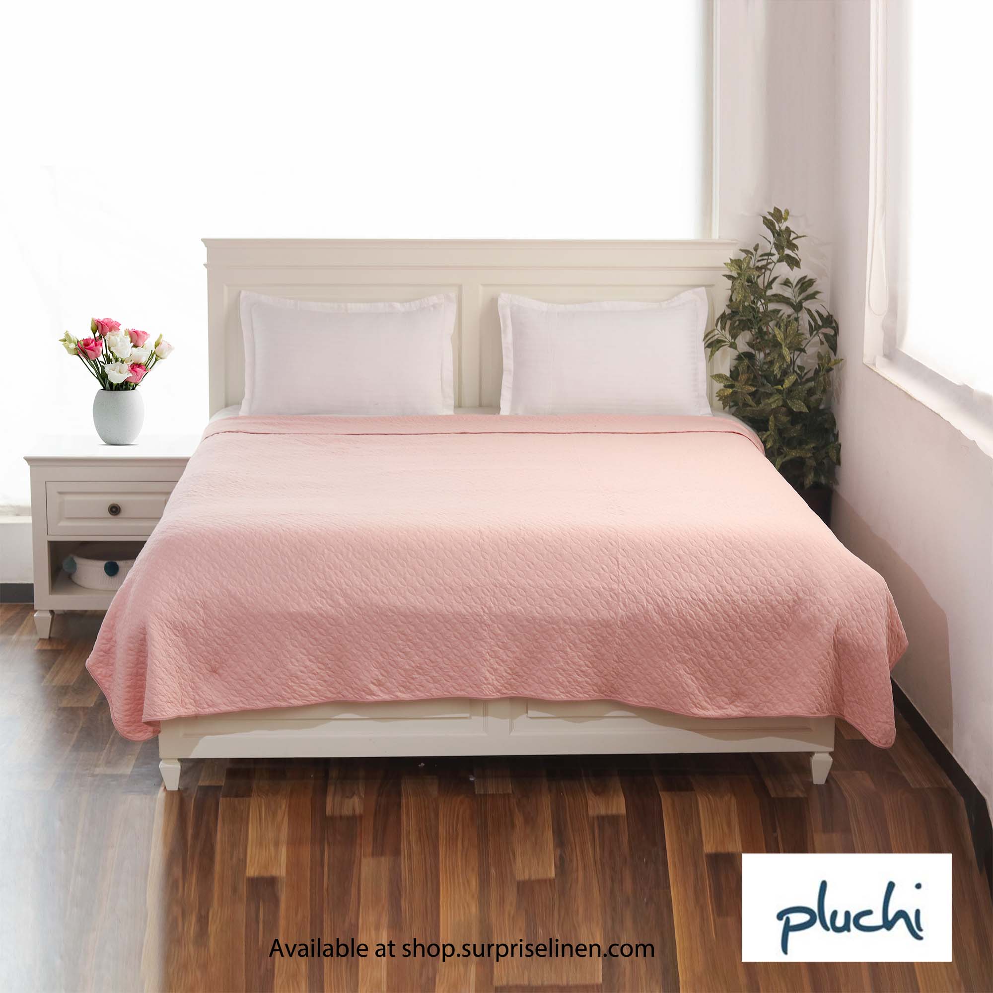 Pluchi - Astral 100% Premium Cotton Knitted Light Weight Quilted Blanket (Pink Pearl)