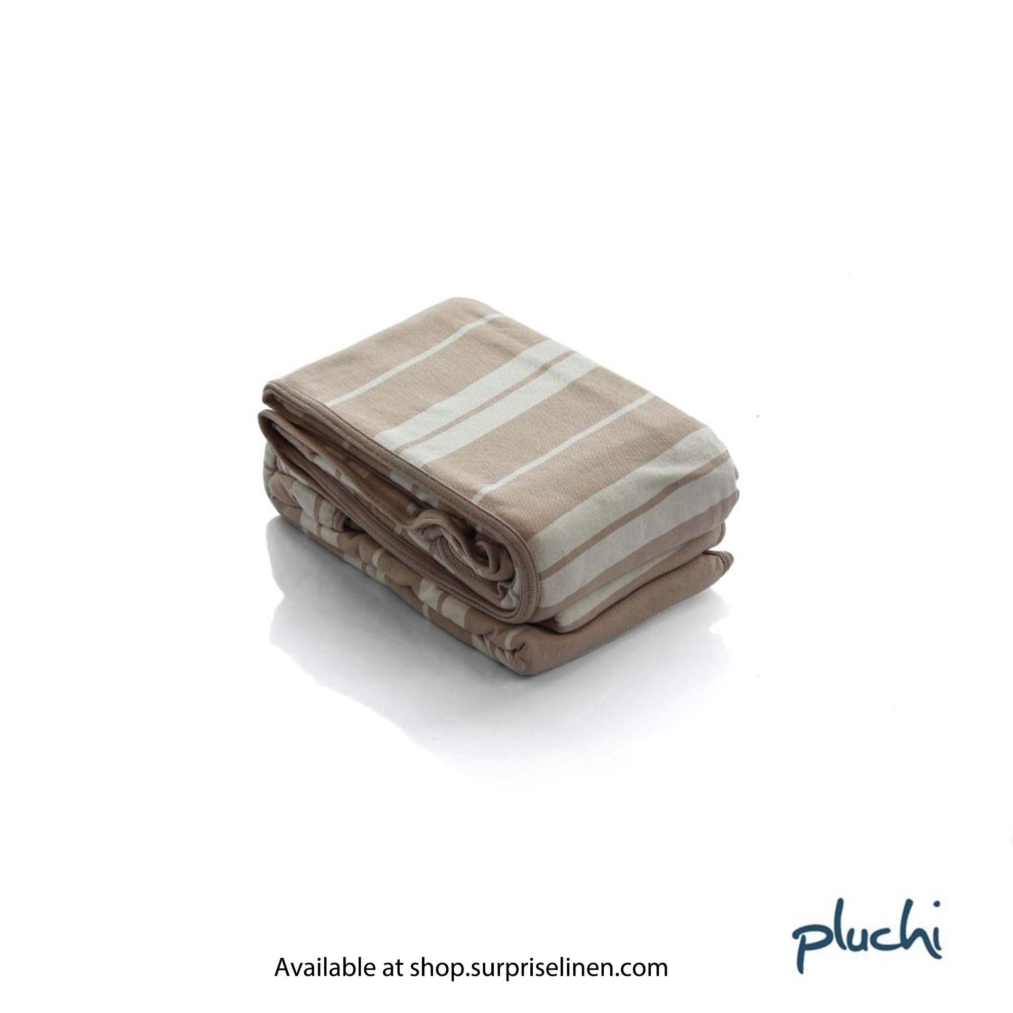 Pluchi - Wide Stripe Double Cotton Knitted Ac Blanket for Round the Year Use (Cream)