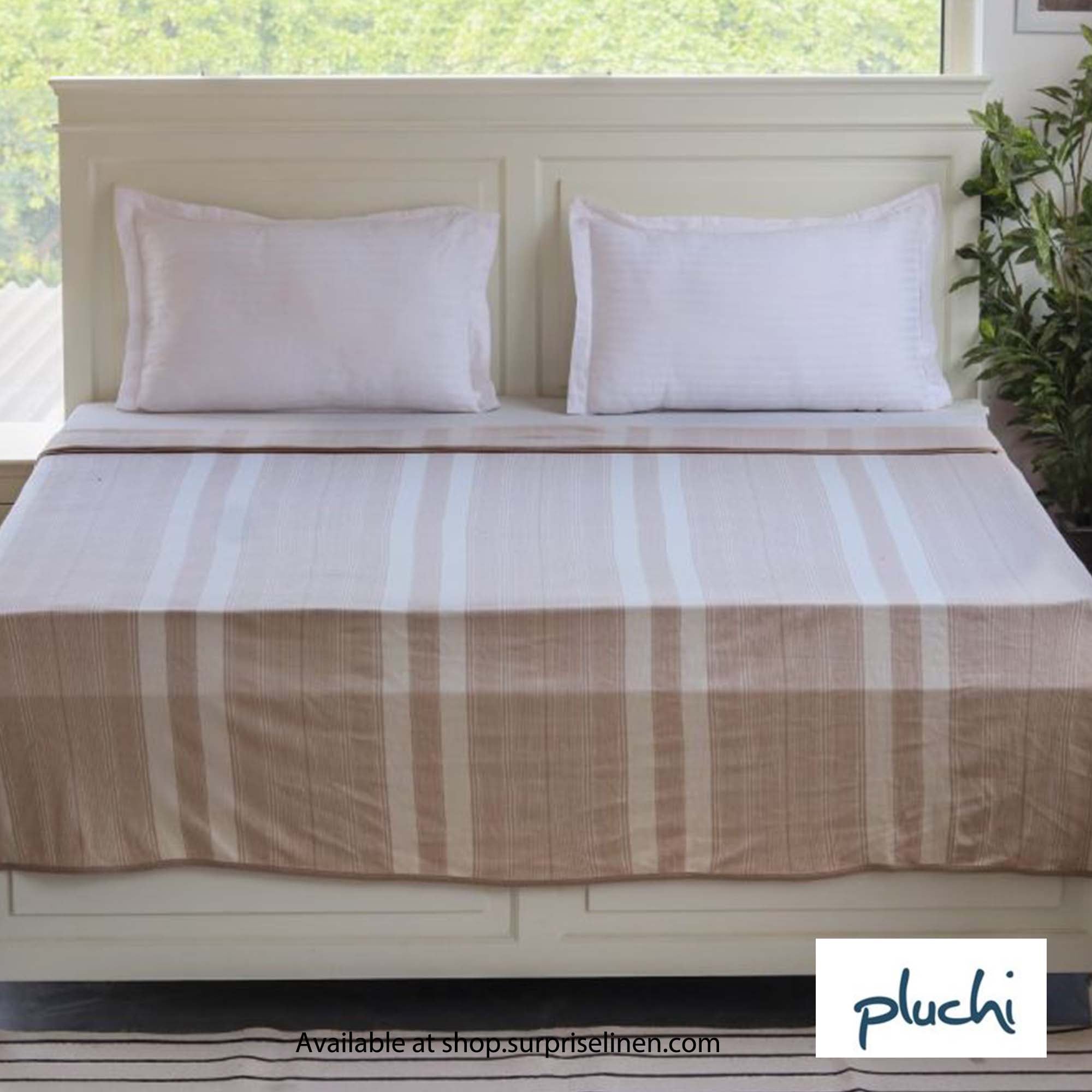 Pluchi - Stripe Double Cotton Knitted Ac Blanket for Round the Year Use (Beige)