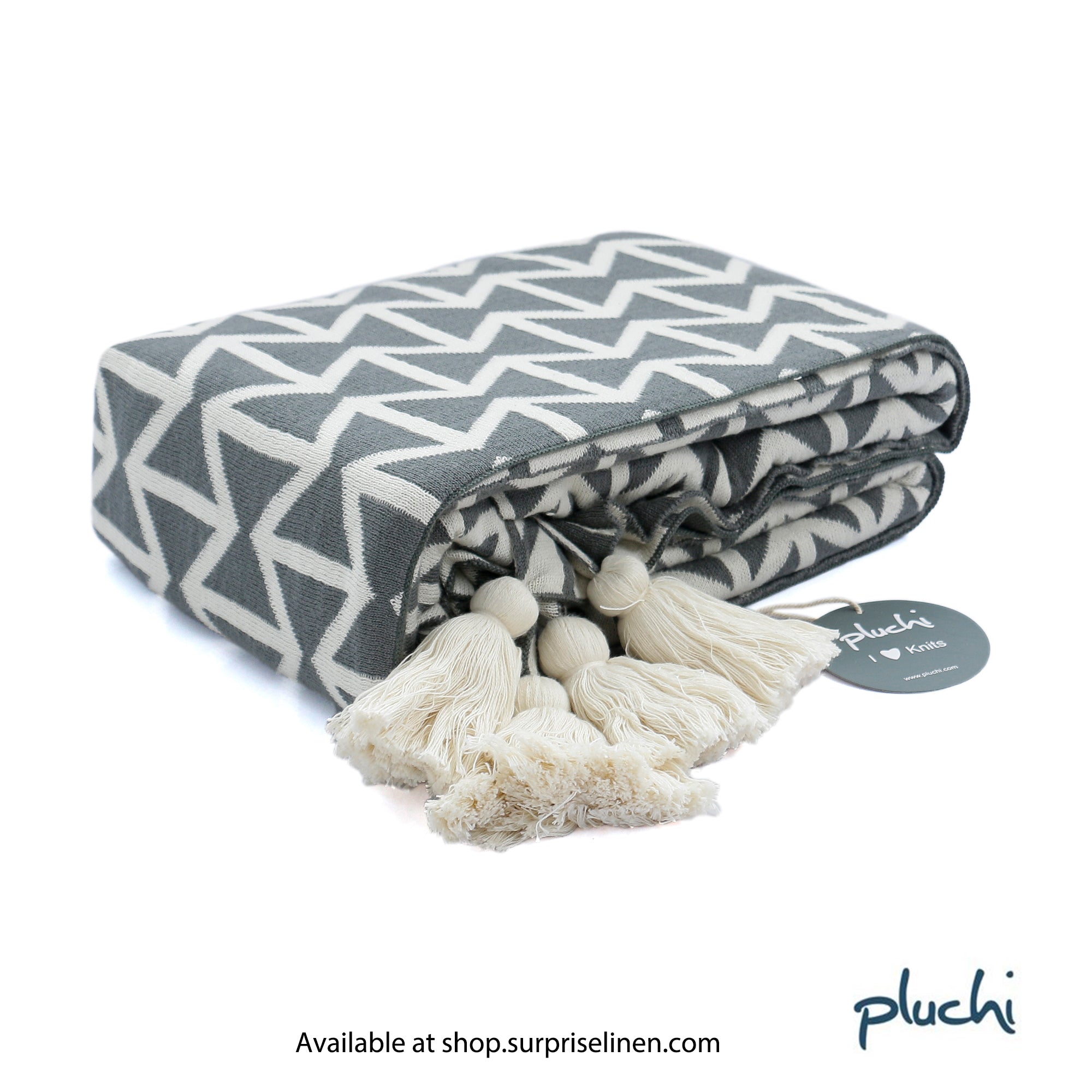 Pluchi - Beatrice 100% Cotton Knitted All Season AC Throw Blanket (Dark Grey)