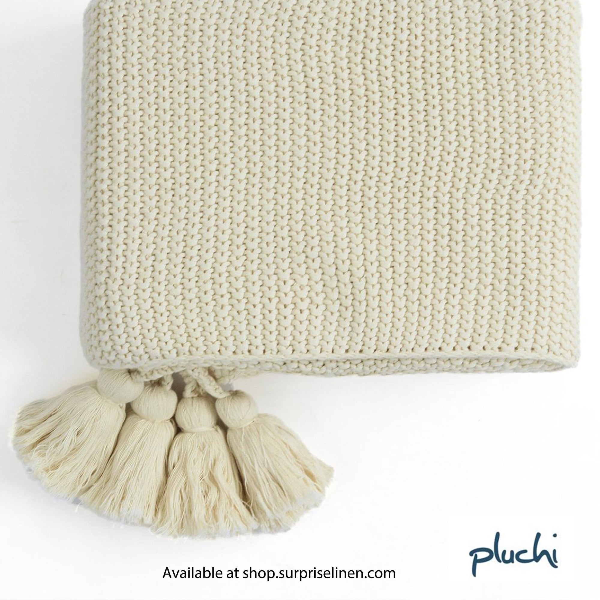 Pluchi - Seed Stitch Chunky Knit Cotton Knitted Throw / Blanket for Round the Year Use (Cream)