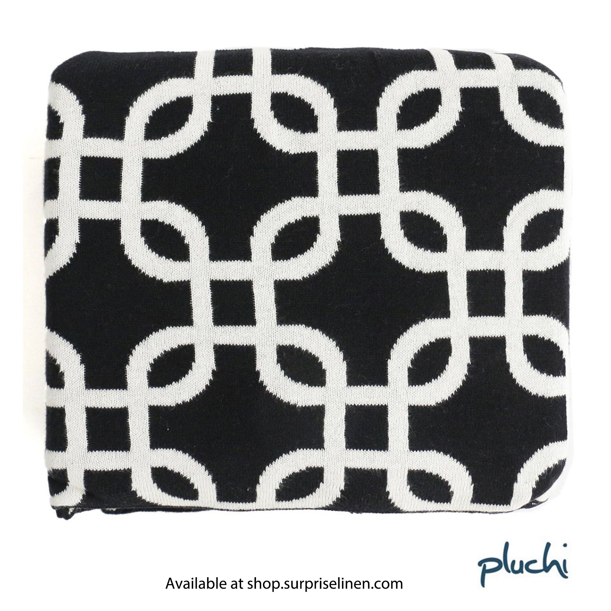 Pluchi - Stroke Cotton Knitted Throw /Blanket For Round The Year Use (Black)